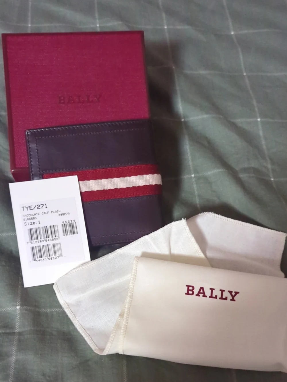 Dark Brown Leather Bifold Wallet with Red & White Stripe Accent